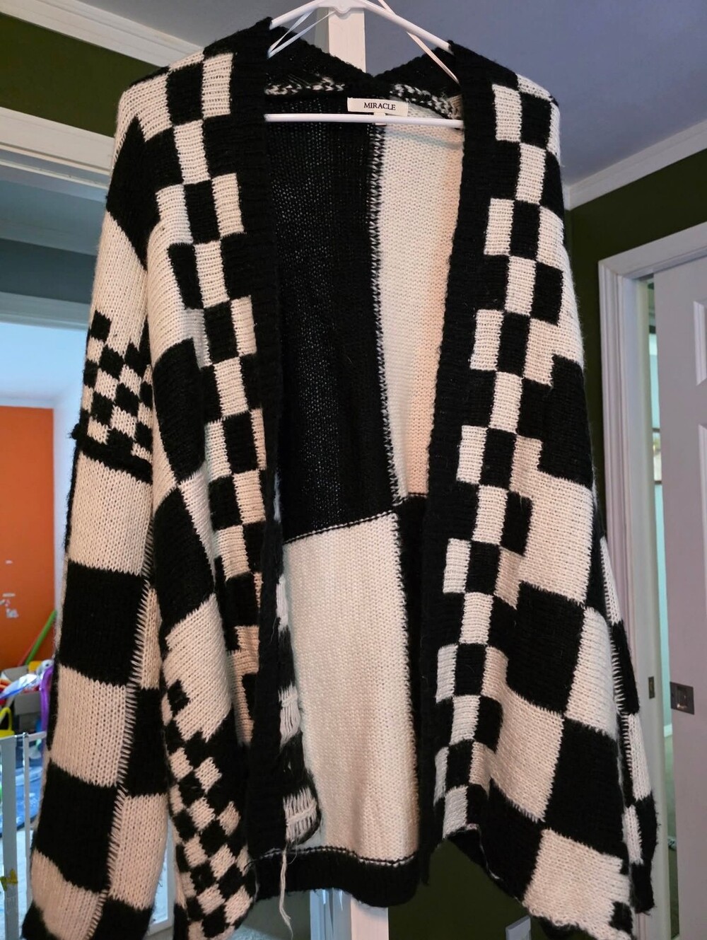 Miracle Black & White Checkered Open Cardigan